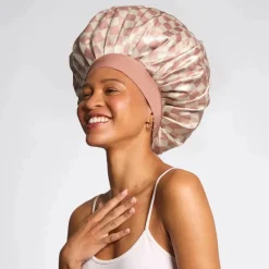 Discount Adjustable Oversized Satin Bonnet Terracotta Checker Curly & Coily Accessories|Hair Growth