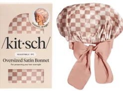Discount Adjustable Oversized Satin Bonnet Terracotta Checker Curly & Coily Accessories|Hair Growth