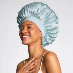 Clearance Adjustable Oversized Satin Bonnet Haze Blue Curly & Coily Accessories|Hair Growth