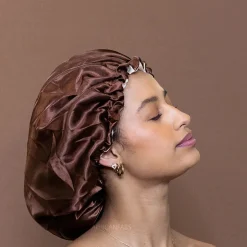 Outlet Chocolate Brown Satin Hair Bonnet Reversable Curly & Coily Accessories|Hair Growth