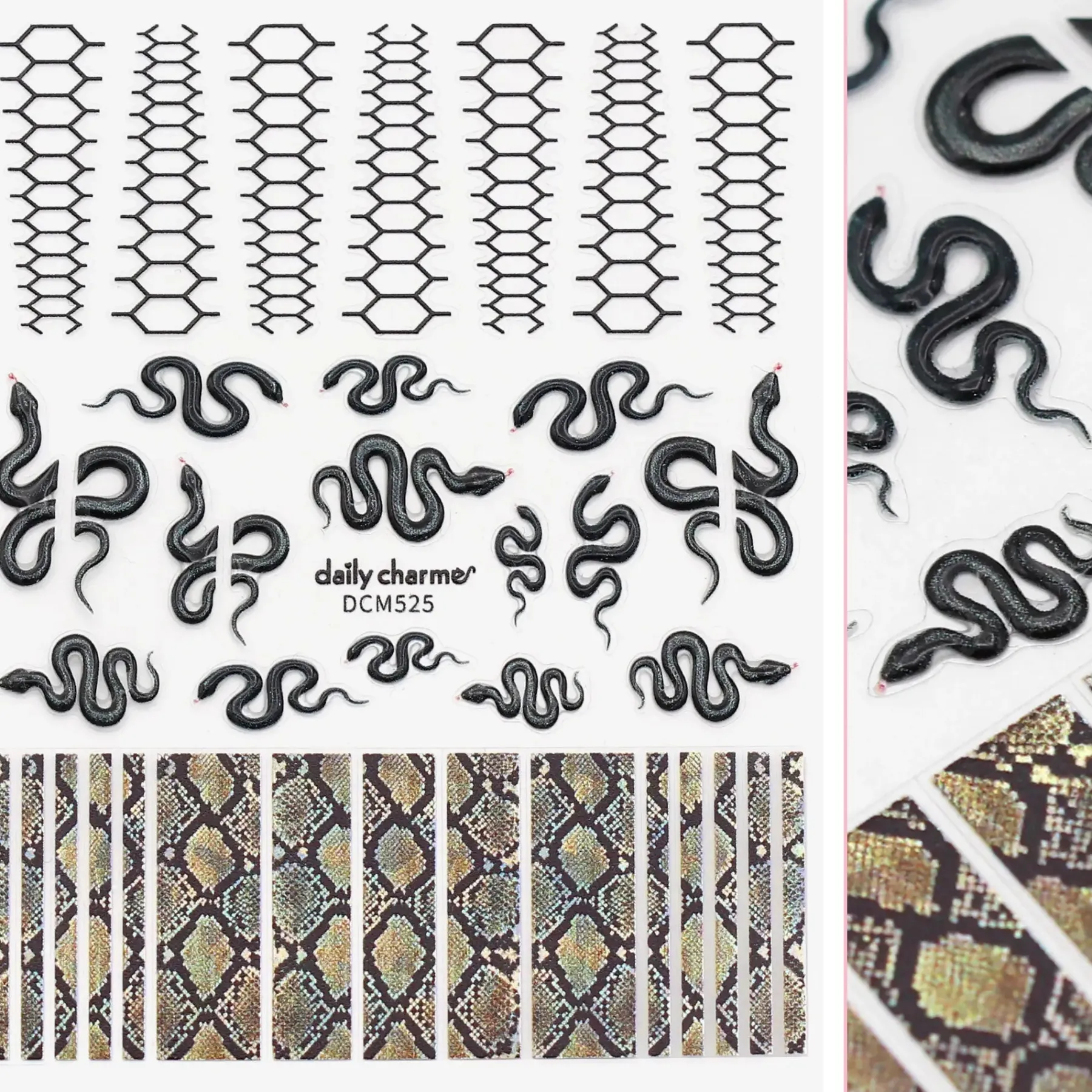 Outlet 3D Embossed Nail Art Sticker Holo Sunbeam Snake Nagelkunst