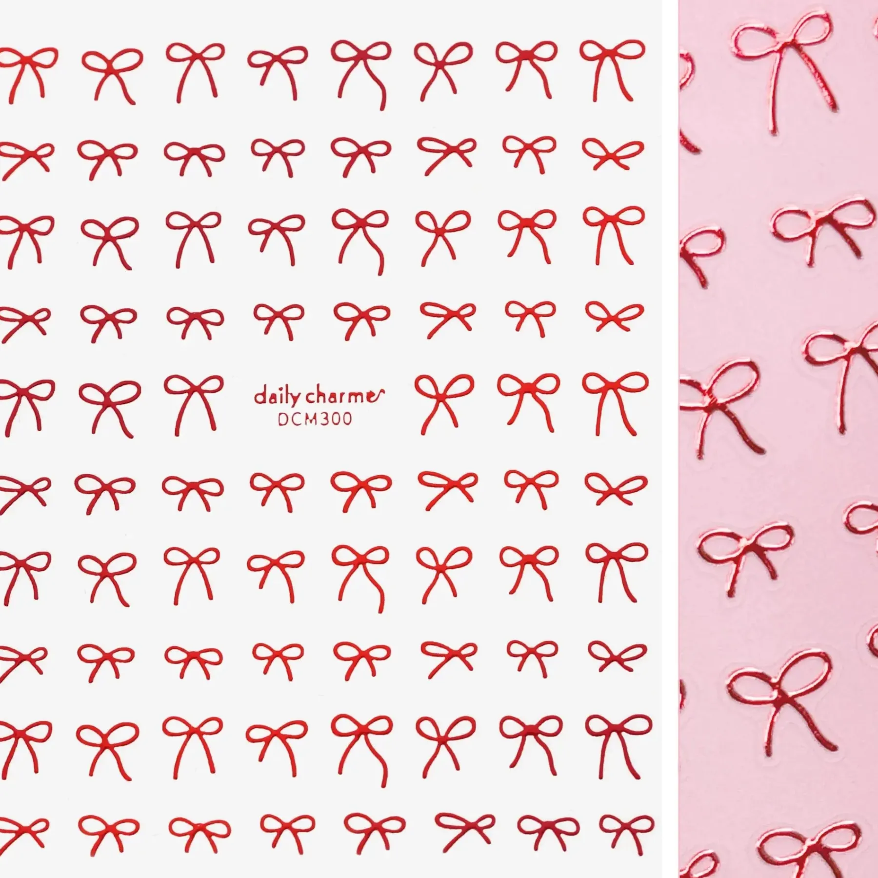 Hot Kawaii Nail Art Sticker Coquette Bows Metallic Red Nagelkunst