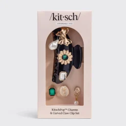 Discount Pop Charms & Curved Claw Clip Set Vintage Black Haarpflege-Routinen & Sets|Haarspangen & -Clips