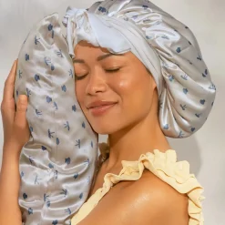 Outlet Oversized Satin Bonnet Pearlized Cream & Coastal Blue Curly & Coily Accessories|Hair Growth