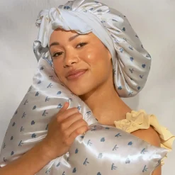 Outlet Oversized Satin Bonnet Pearlized Cream & Coastal Blue Curly & Coily Accessories|Hair Growth