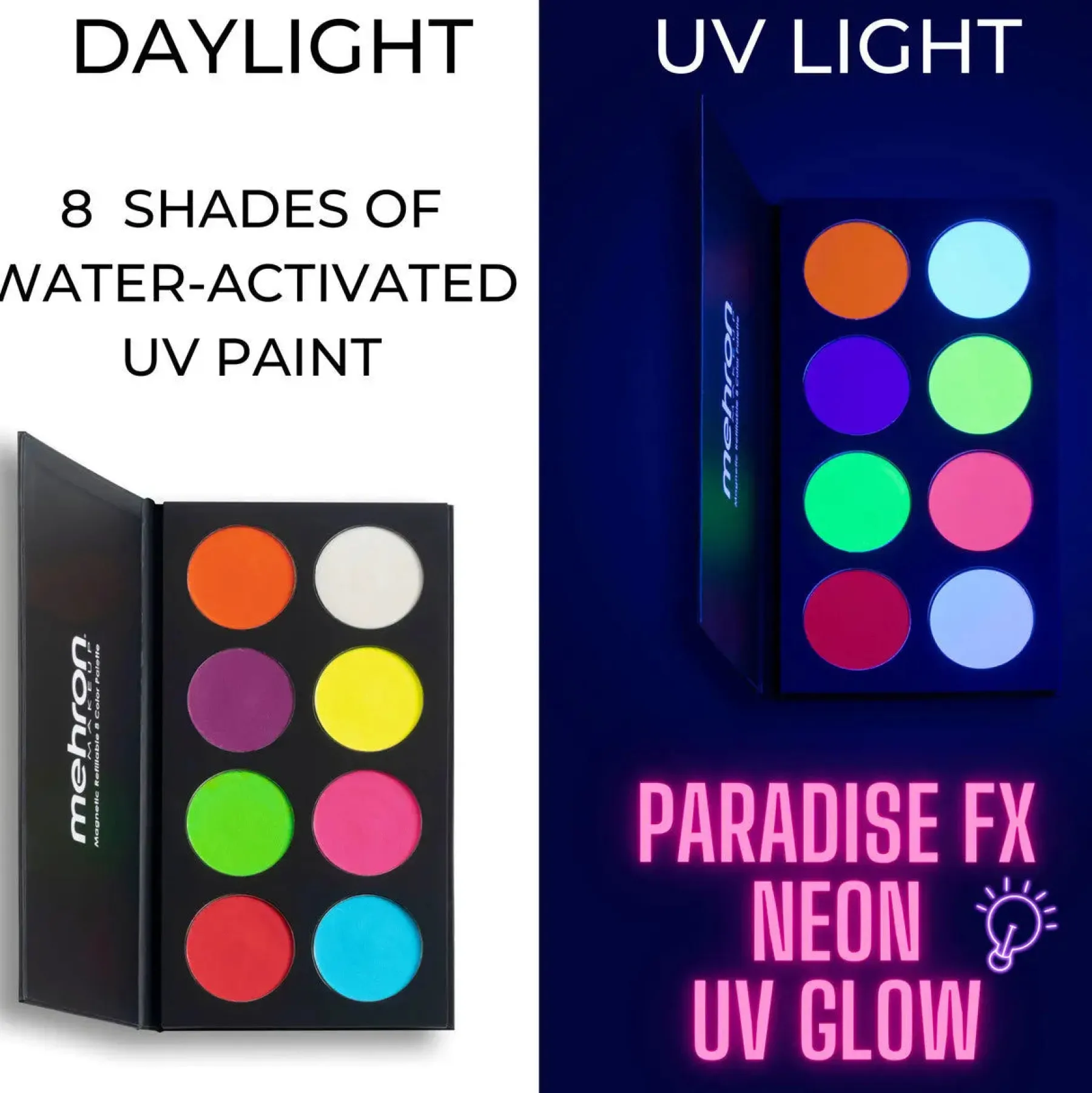 Hot Paradise FX 8 Color Magnetic Palette Neon UV Glow Schminke|Schminke