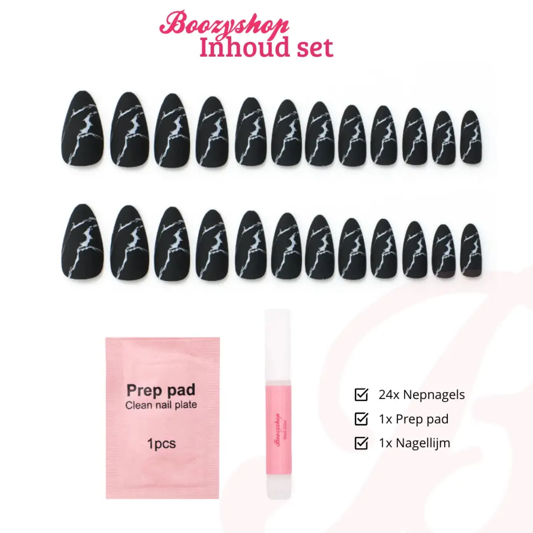 Clearance Press On French Nails Black Marble Künstliche Nägel