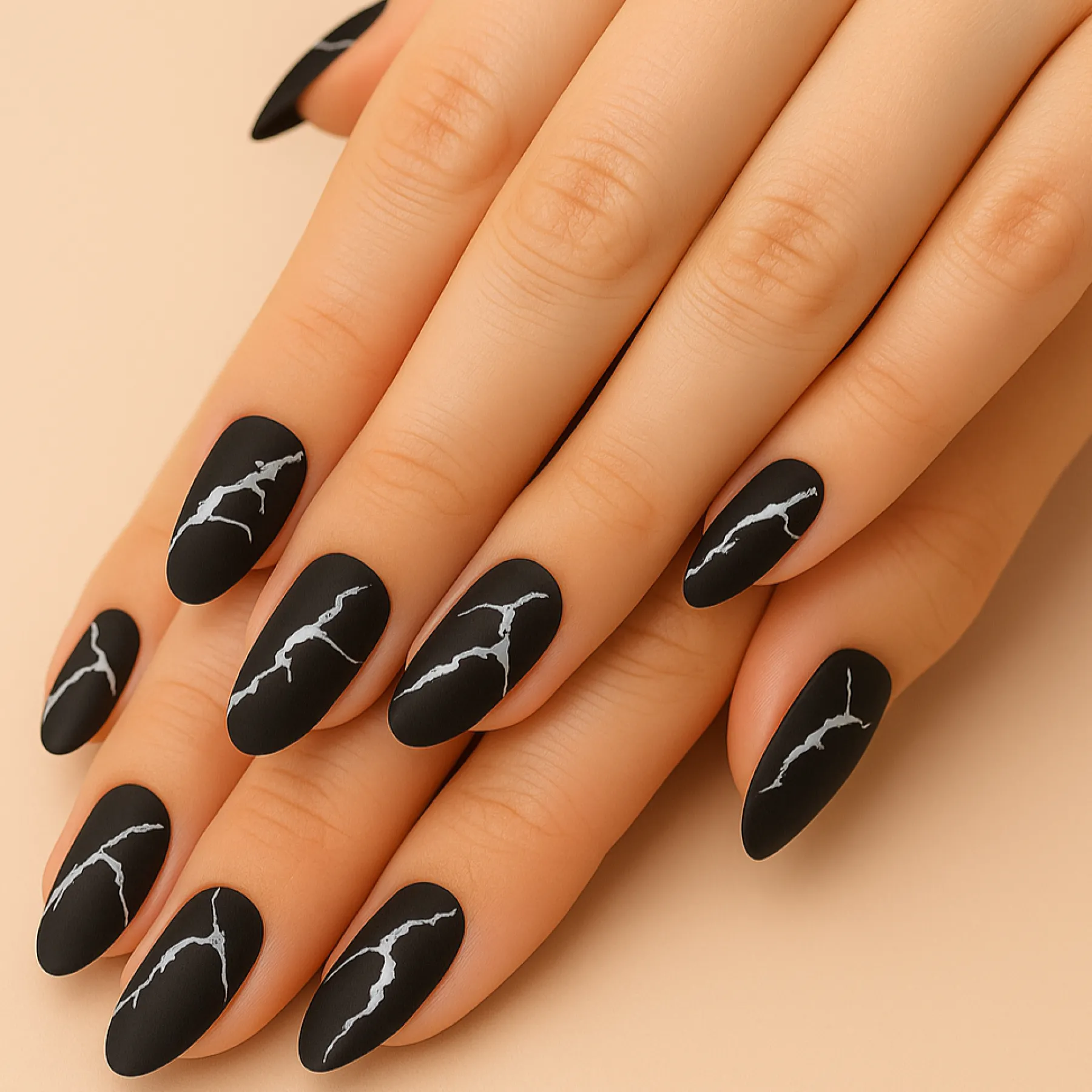 Clearance Press On French Nails Black Marble Künstliche Nägel