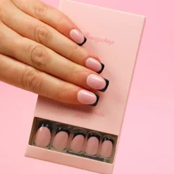 Best Press On French Nails Black / Pink Künstliche Nägel