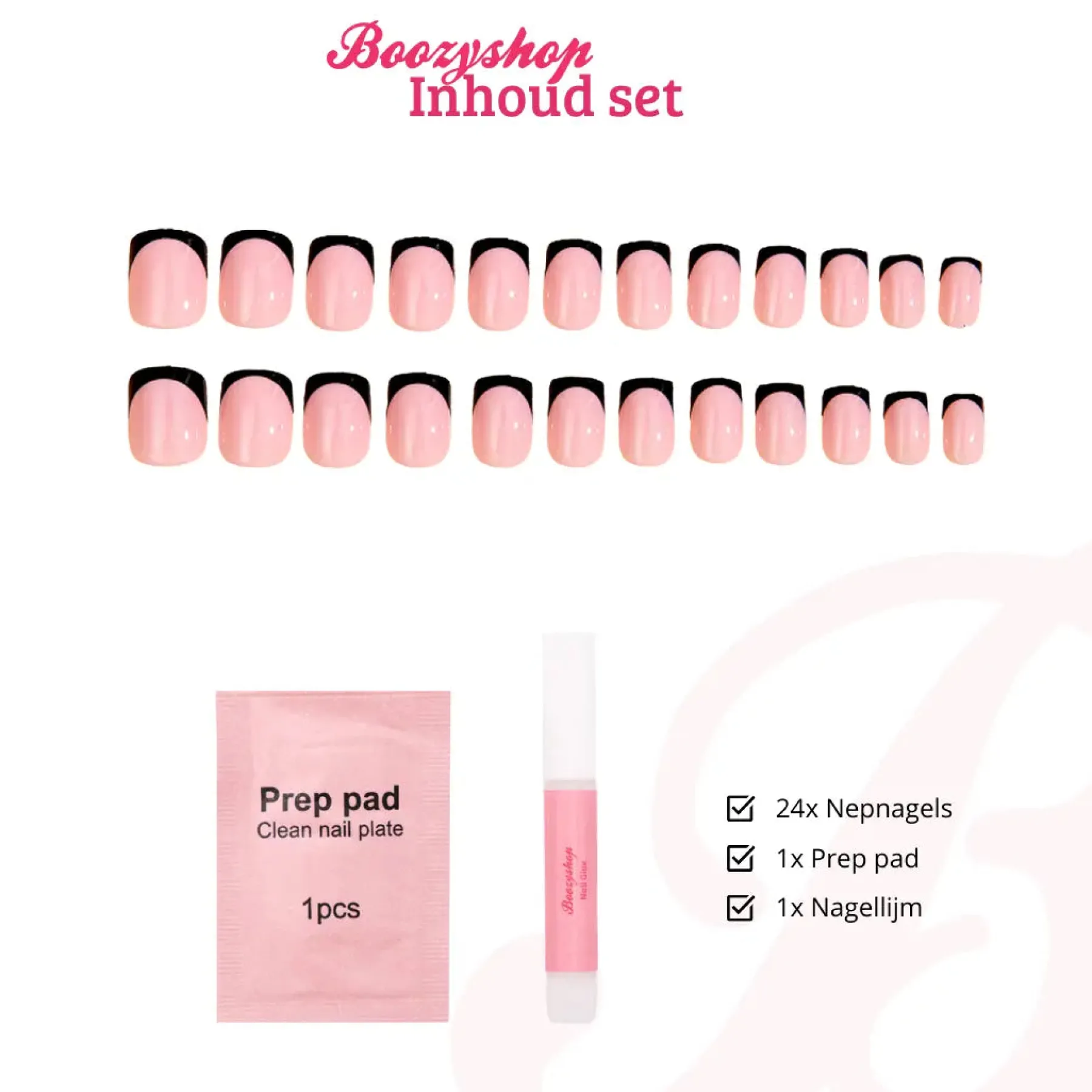 Best Press On French Nails Black / Pink Künstliche Nägel