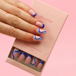 Press On French Nails Blue Waves Künstliche Nägel