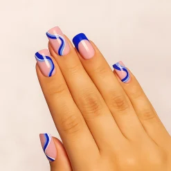 Press On French Nails Blue Waves Künstliche Nägel