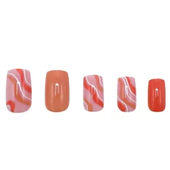 Clearance Press On French Nails Orange Waves Künstliche Nägel