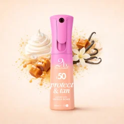 SPF50 Protect & Tan Dry Mist Vanilla Bomb Tanning Spray|Vegan Tanning