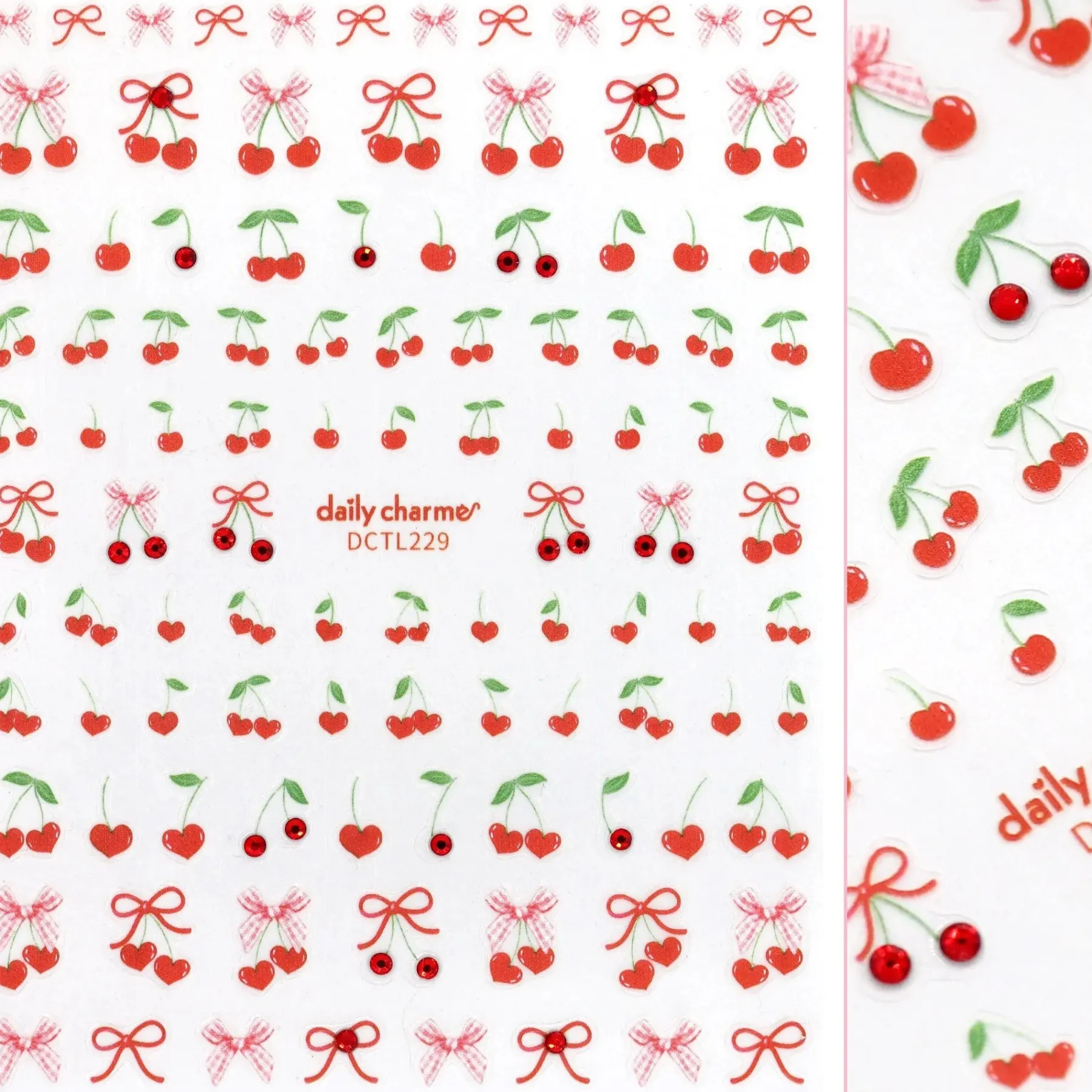 Valentine Bejeweled Nail Art Sticker Coquette Cherry Nagelkunst